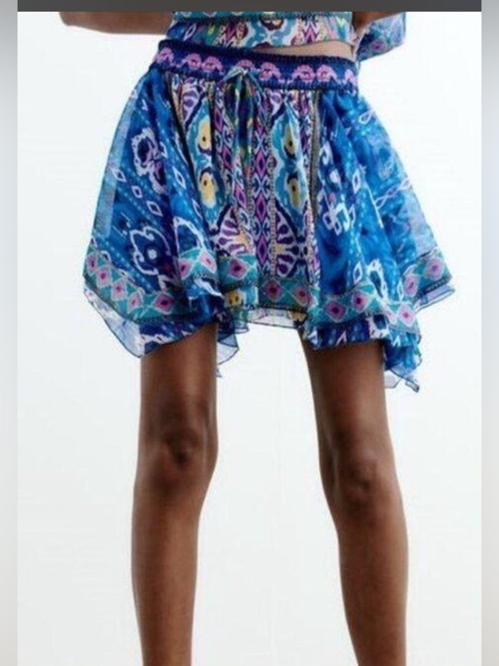 Zara Asymmetrical Mini Skirt Blue Boho Lined Sz Medium